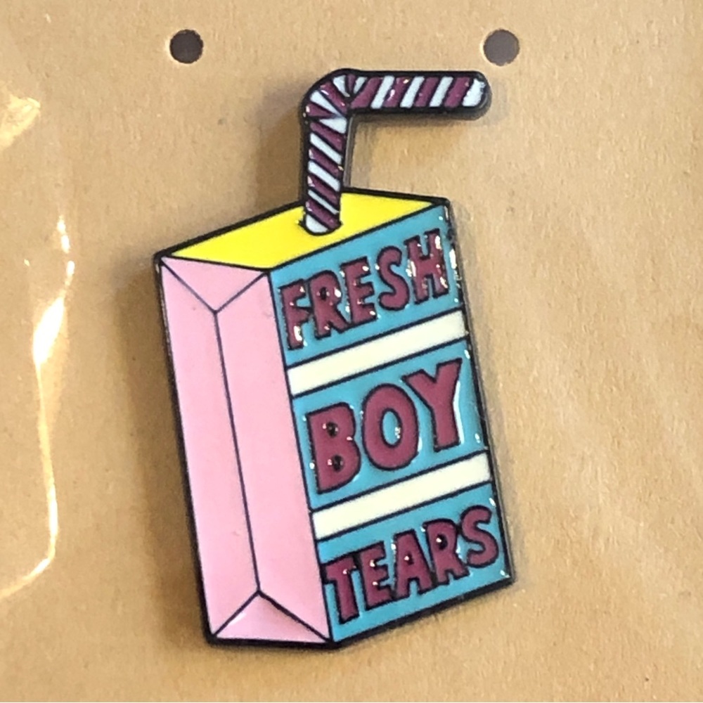 NWOT "Fresh Boy Tears" Juice Box Pin